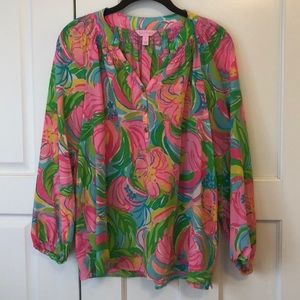 Lilly Pulitzer Elsa Silk Top - Small - Pink/Green